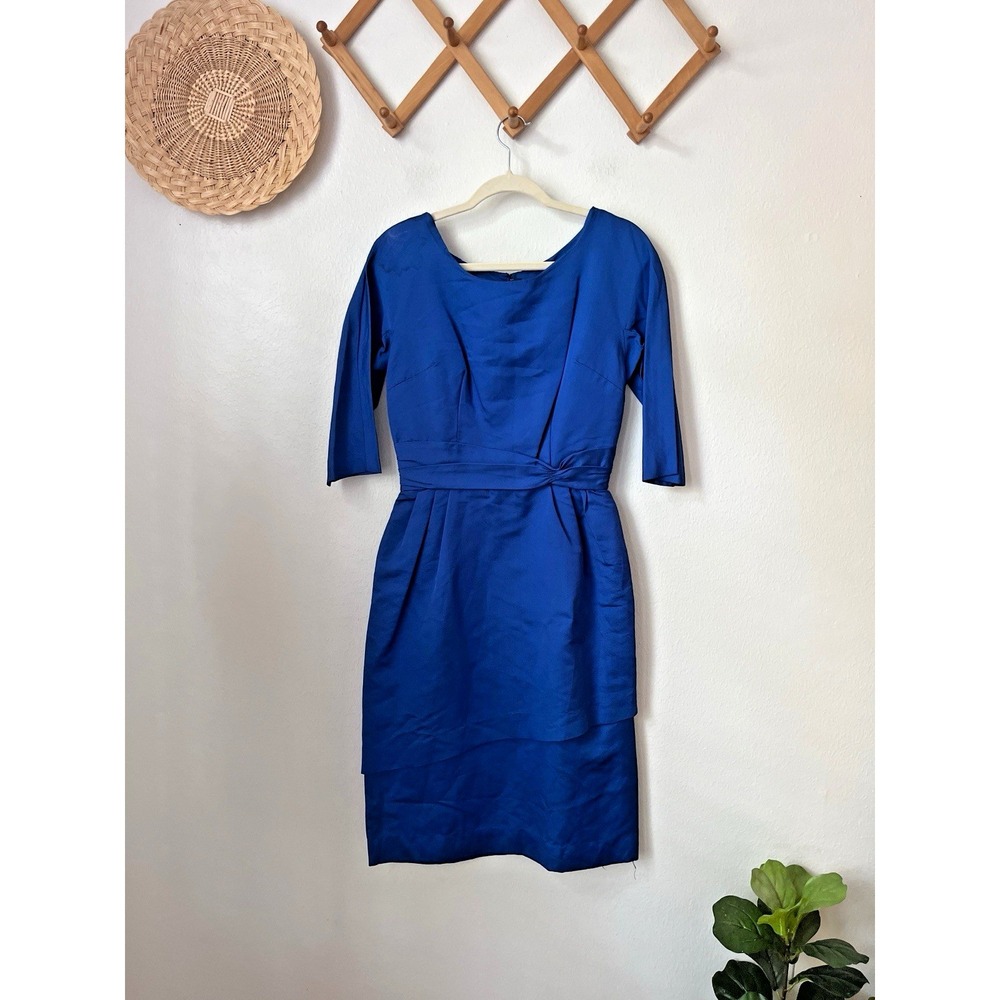 1950s Miss Brooks royal blue Dress Midcentury boatneck Cocktail wiggle midi M